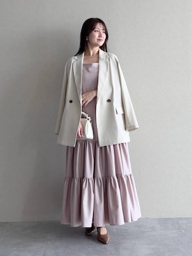 「mysty woman（ミスティウーマン）の【セットアイテム】キャミワンピースカーデSET2 1067143（ワンピース、ピンク系）」を使った、MiOさん（レディース・155cm）の秋コーディネート