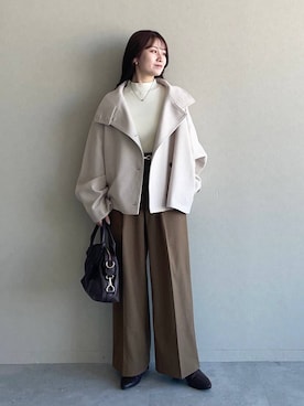 「アイテム（ピーコート）」を使った、MiOさん（レディース・155cm）の冬コーディネート