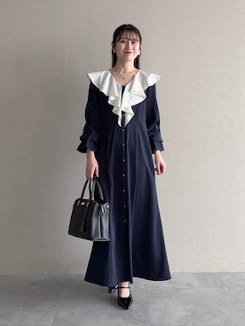 「mysty woman（ミスティウーマン）のエナメルストラップミュール 647876（サンダル、ブラック系）」を使った、MiOさん（レディース・155cm）の春コーディネート