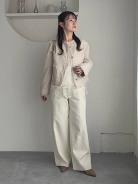 「mysty woman（ミスティウーマン）のエナメルストラップミュール 647876（サンダル、ブラウン系）」を使った、MiOさん（レディース・155cm）の春コーディネート