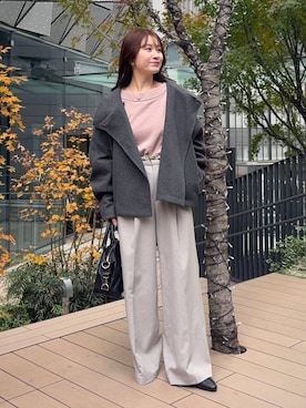 「アイテム（ピーコート）」を使った、MiOさん（レディース・155cm）の冬コーディネート