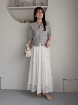 「mysty woman（ミスティウーマン）の【無地・ドット柄】イレヘムキャミチュニック　656817（キャミソール、ホワイト系）」を使った、MiOさん（レディース・155cm）の春コーディネート