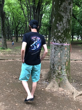 「FR2（エフアールツー）のアイテム（帽子）」を使った、s0325さん（メンズ・170cm）の夏コーディネート