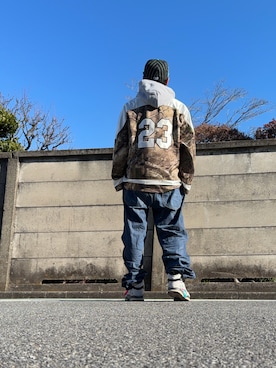 「Supreme （シュプリーム）のアイテム（キャップ）」を使った、s0325さん（メンズ・170cm）の冬コーディネート