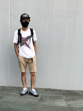 「FR2（エフアールツー）のアイテム（帽子）」を使った、s0325さん（メンズ・170cm）の夏コーディネート