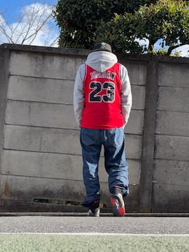 「Supreme （シュプリーム）のアイテム（キャップ）」を使った、s0325さん（メンズ・170cm）の冬コーディネート