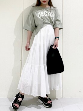 「Heather（ヘザー）のアソートクロップドＴシャツ　948601（Tシャツ/カットソー）」を使った、桜さん（レディース・152cm）の夏コーディネート