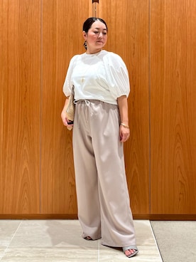 「qualite（カリテ）の【セットアップ対応】ウールライクイージーパンツ/夏服/オフィス（その他パンツ）」を使った、terunumaさん（レディース・150cm）の夏コーディネート