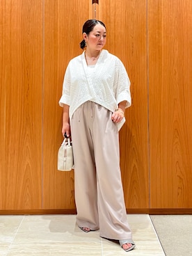 「qualite（カリテ）の【セットアップ対応】ウールライクイージーパンツ/夏服/オフィス（その他パンツ）」を使った、terunumaさん（レディース・150cm）の夏コーディネート