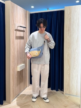 「COBMASTER（コブマスター）の【COBMASTER/コブマスター】Air WP MOONSHAKE SHOULDER BAG（ショルダーバッグ、ブルー系）」を使った、ふなさん（メンズ・178cm）の春コーディネート