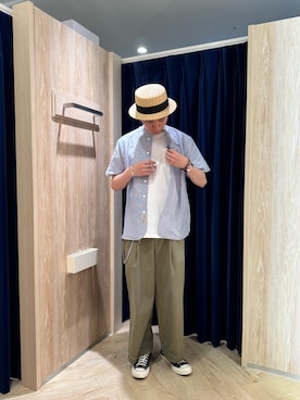 「GEVACO（ゲバコ）のアイテム（シャツ/ブラウス）」を使った、ふなさん（メンズ・178cm）の夏コーディネート
