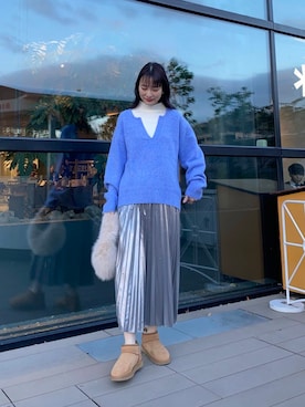 「UGG（アグ）の『WEB限定』UGG　CLASSIC ULTRA MINI（ブーツ）」を使った、AI.Uさん（レディース・168cm）の冬コーディネート