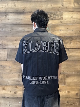 「XLARGE（エクストララージ）のZIP UP S/S WORK SHIRT（シャツ/ブラウス、ブラック系）」を使った、柚木 伊織さん（メンズ・175cm）の春コーディネート