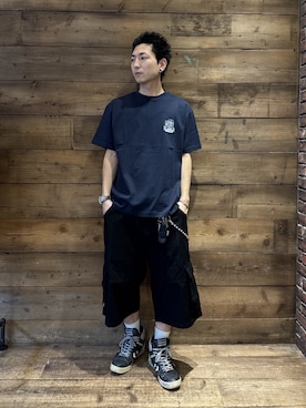 「XLARGE（エクストララージ）のJOKER S/S TEE（Tシャツ/カットソー、ブルー系）」を使った、柚木 伊織さん（メンズ・175cm）の春コーディネート