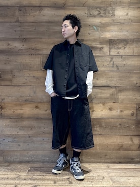 「XLARGE（エクストララージ）のSLANTED OG S/S WORK SHIRT（シャツ/ブラウス、ブラック系）」を使った、柚木 伊織さん（メンズ・175cm）の春コーディネート