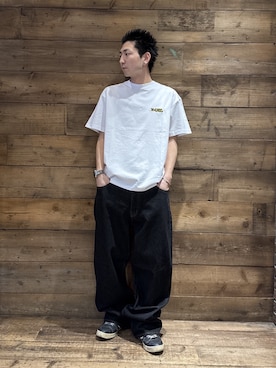 「XLARGE（エクストララージ）のGRAFFITI OG S/S TEE（Tシャツ/カットソー、ホワイト系）」を使った、柚木 伊織さん（メンズ・175cm）の春コーディネート