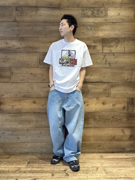 「XLARGE（エクストララージ）のMIX OG S/S TEE（Tシャツ/カットソー、ホワイト系）」を使った、柚木 伊織さん（メンズ・175cm）の春コーディネート