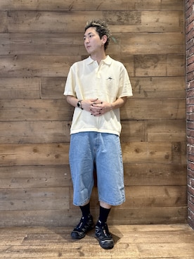 「XLARGE（エクストララージ）のMESH KNIT POLO SHIRT（ポロシャツ、ホワイト系）」を使った、柚木 伊織さん（メンズ・175cm）の夏コーディネート