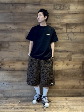 「XLARGE（エクストララージ）のSLANTED OG S/S TEE（Tシャツ/カットソー、ブラック系）」を使った、柚木 伊織さん（メンズ・175cm）の春コーディネート