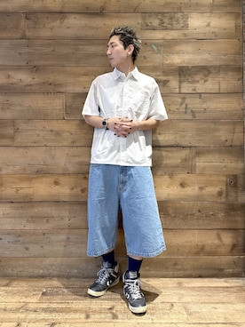 「XLARGE（エクストララージ）のDISCHARGE S/S SHIRT（シャツ/ブラウス、ホワイト系）」を使った、柚木 伊織さん（メンズ・175cm）の夏コーディネート