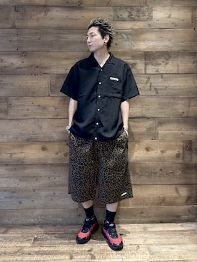 「XLARGE（エクストララージ）のDRAWING OG S/S SHIRT（シャツ/ブラウス、ブラック系）」を使った、柚木 伊織さん（メンズ・175cm）の夏コーディネート