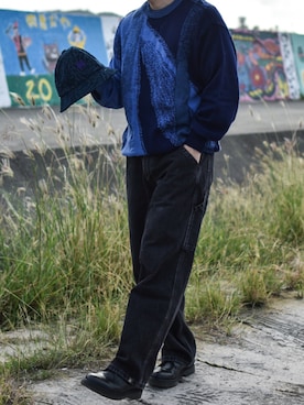 「グラデーションニット」｜「アイテム（帽子）」を使った、JUKIYA.さん（メンズ・162cm）の冬コーディネート