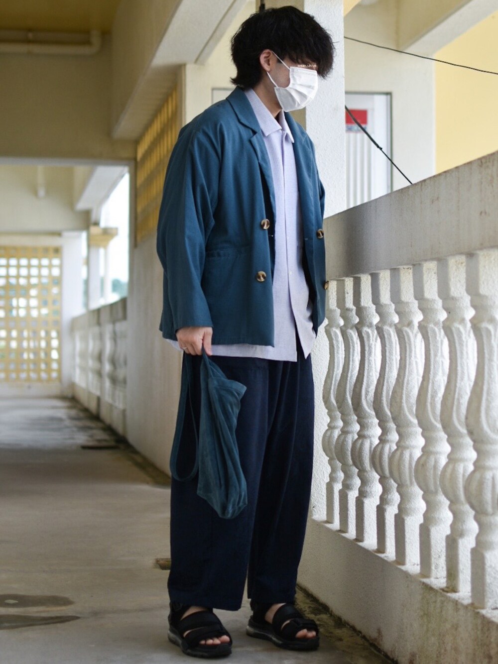 「寒色系、クール、爽やかコーデ、ZOZO、ZOZOTOWN、ゆるコーデ、kutir、CASPER JOHN、tk.TAKEO KIKUCHI、HARE、低身長、低身長コーデ、休日スタイル、ブルー、ごきげんウィーク」｜「kutirのリネンダブルジャケット SETUP（テーラードジャケット、ブルー系）」を使った、JUKIYA.さん（メンズ・162cm）の春コーディネートの1枚目の写真