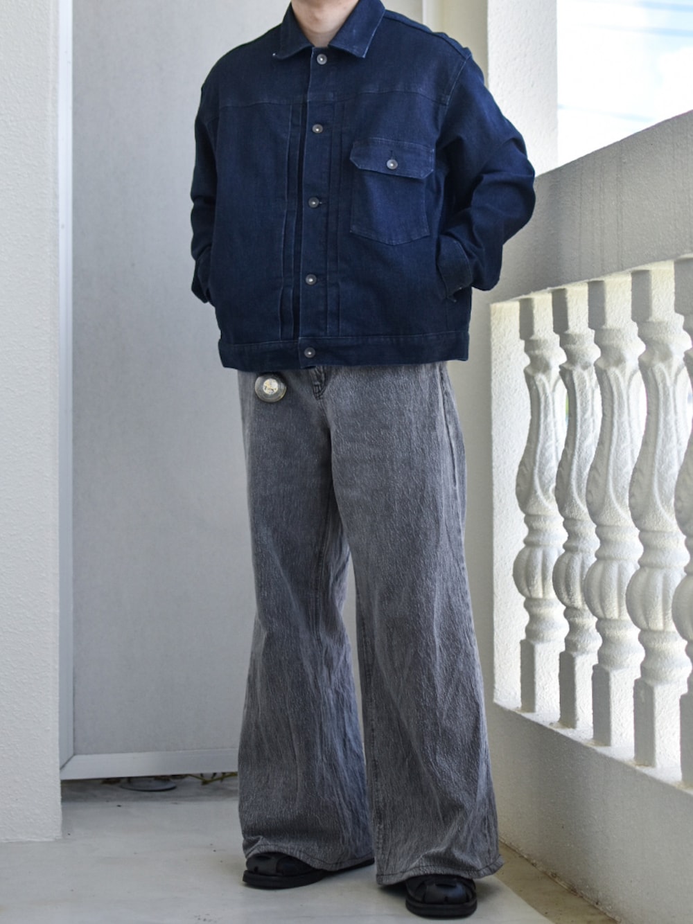 「秋コーデ、秋のコーデ、秋、秋服、デニム、デニムジャケット、デニムパンツ、デニムコーデ、プチプラ、プチプラコーデ、プチプラミックス、UNIQLO、GU、トレンド、秋っぽコーデ更新中」｜「UNIQLOのデニムジャケット　68BLUE  Lsize（デニムジャケット、ブルー系）」を使った、JUKIYA.さん（メンズ・162cm）の秋コーディネートの1枚目の写真