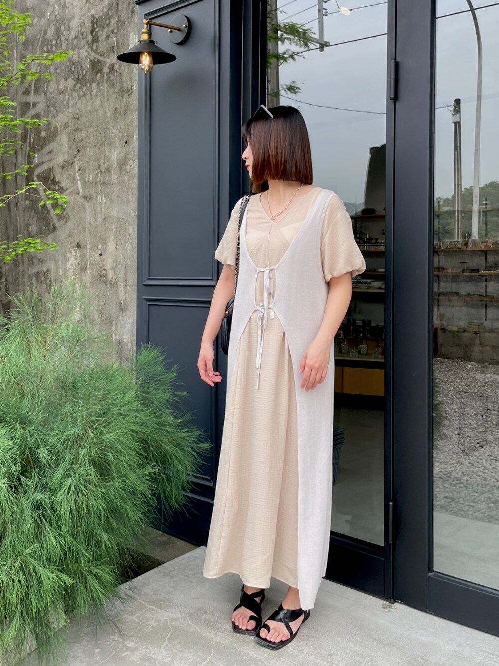 ケービーエフ KBF ストライプデザインシャツワンピース （BEIGE 