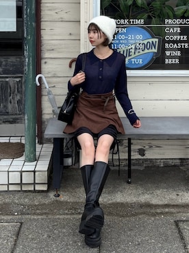 「アイテム（ボストンバッグ）」を使った、shunaさん（レディース・161cm）の秋コーディネート