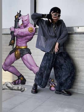 「原宿」｜「アイテム（ハンチング/ベレー帽）」を使った、陳冠宇さん（メンズ・174cm）の春コーディネート