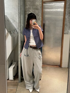 「WHO'S WHO gallery（フーズフーギャラリー）のスタッズベルト（ベルト）」を使った、RIHOさん（レディース・166cm）の夏コーディネート