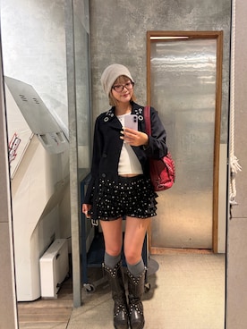 「WHO'S WHO gallery（フーズフーギャラリー）のLACE SHORTS/レースショートパンツ（その他パンツ、ブラック系）」を使った、RIHOさん（レディース・166cm）の春コーディネート