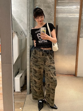 「迷彩パンツ」｜RIHOさん（レディース・166cm）の夏コーディネート