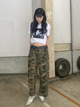 「迷彩パンツ」｜RIHOさん（レディース・166cm）の夏コーディネート