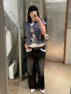 「WHO'S WHO gallery（フーズフーギャラリー）のスタッズベルト（ベルト）」を使った、RIHOさん（レディース・166cm）の夏コーディネート