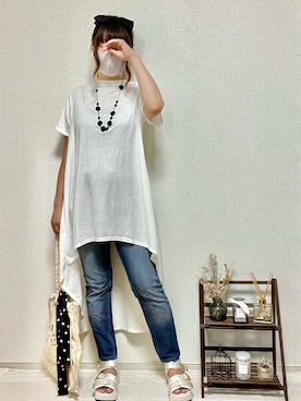 「coca（coca）（コカ）のアイテム（チュニック）」を使った、saku_sanさん（レディース・162cm）の夏コーディネート