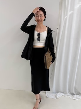 「MICO COULIER（ミコクリエ）のUVカットラッシュガードパーカー（シャツ/ブラウス、ブラック系）」を使った、nolkokoさん（レディース・168cm）の春コーディネート