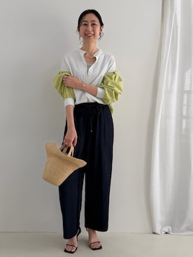 「NOLLEY’S（ノーリーズ）のストライプバイカラーブラウス（シャツ/ブラウス、グリーン系）」を使った、nolkokoさん（レディース・168cm）の春コーディネート