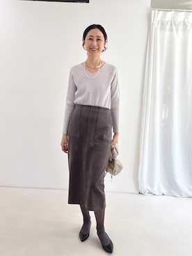 「MICO COULIER（ミコクリエ）のマシュマロスウェードタイトスカート（スカート）」を使った、nolkokoさん（レディース・168cm）の秋コーディネート