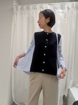 「MICO COULIER（ミコクリエ）の後ろシャツ配色切替カーディガン（ニット/セーター、ブルー系）」を使った、nolkokoさん（レディース・168cm）の春コーディネート