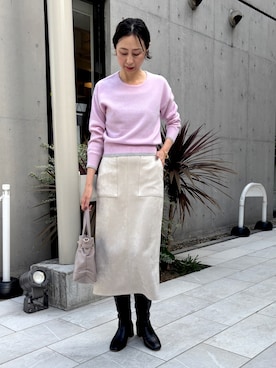 「MICO COULIER（ミコクリエ）のマシュマロスウェードタイトスカート（スカート）」を使った、nolkokoさん（レディース・168cm）の秋コーディネート