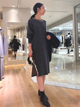 「NOLLEY’S Sophi（ノーリーズソフィ）のアイテム（ノーカラーコート）」を使った、nolkokoさん（レディース・169cm）の冬コーディネート