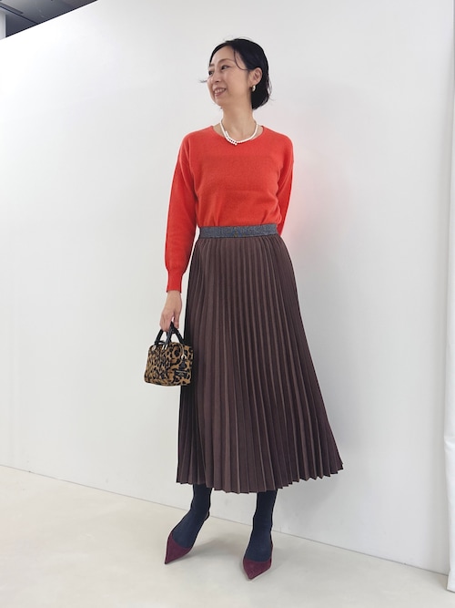 カシミヤ100 配色クルーネックプルオーバーニット（ニット/セーター