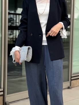 「MICO COULIER（ミコクリエ）の袖ペプラムシアープルオーバーカットソー（Tシャツ/カットソー、ホワイト系）」を使った、nolkokoさん（レディース・168cm）の春コーディネート