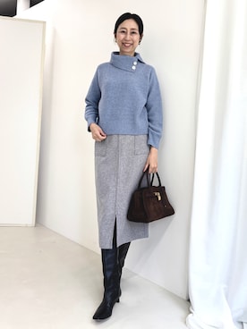 「アイテム（スカート、パープル系）」を使った、nolkokoさん（レディース・168cm）の冬コーディネート