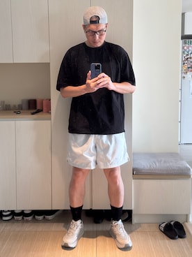 「アイテム（カーゴパンツ）」を使った、Brian HSUさん（メンズ・182cm・40代）の夏コーディネート