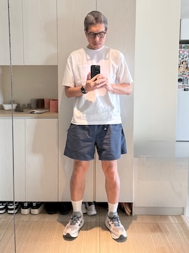 「MUJI Labo（ムジラボ）のアイテム」を使った、Brian HSUさん（メンズ・182cm）の夏コーディネート