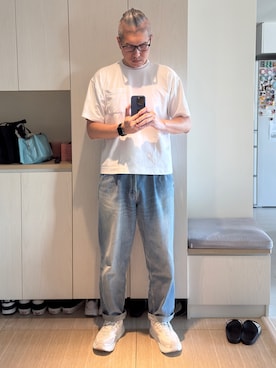 「MUJI Labo（ムジラボ）のアイテム」を使った、Brian HSUさん（メンズ・182cm）の夏コーディネート