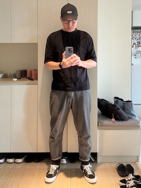 「アイテム（帽子）」を使った、Brian HSUさん（メンズ・182cm・40代）の夏コーディネート